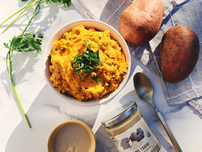 These Savory Tahini Mashed Sweet Potatoes are the Perfect Simple Side Dish