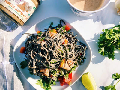 Vibrant Black Bean Noodle Salad with Spicy Sprouted Almond Butter Sauce