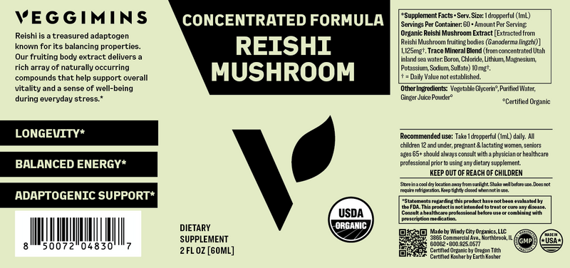 Veggimins Vitamins Organic Reishi Mushroom 2oz