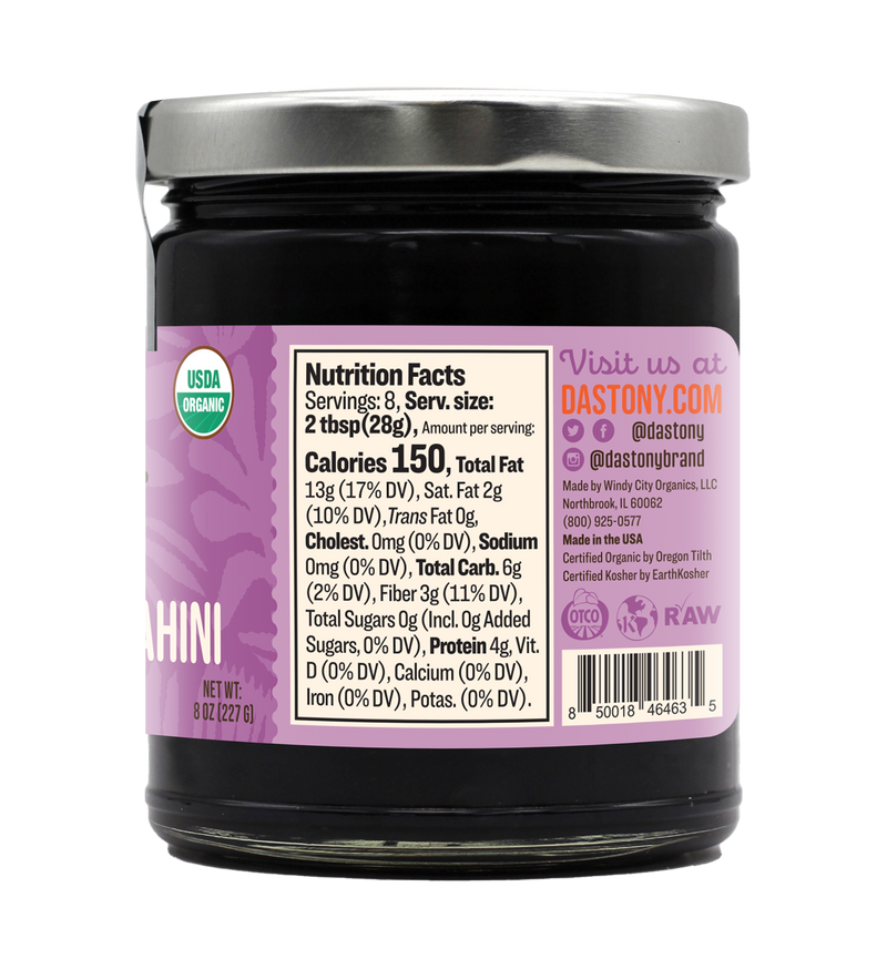 nutrition facts dastony organic black sesame tahini smooth