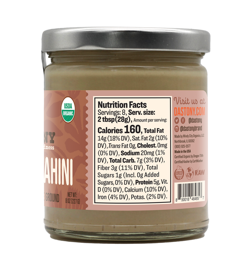 nutrition facts dastony organic raw stone ground sesame tahini smooth