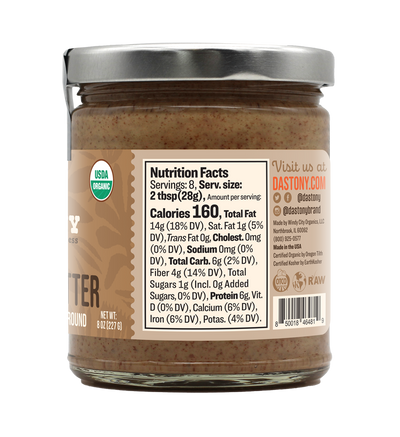 nutrition facts dastony organic raw stone ground sprouted almond butter