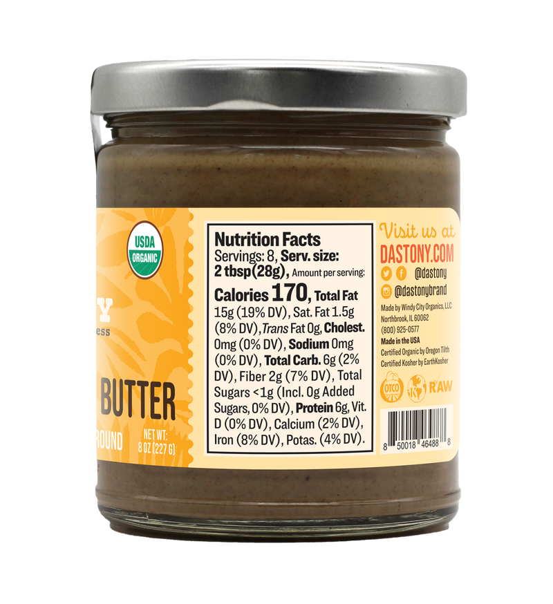 nutrition facts dastony organic raw stone ground sprouted sunflower seed butter