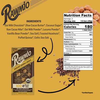 Back of package with ingredients and nutritional value.