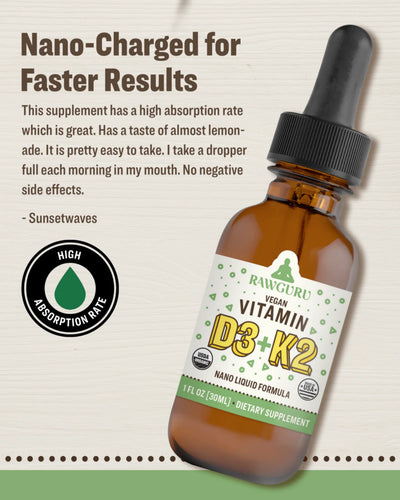 Organic Nano Vitamin D3 + K2 Tincture (6 Month Supply) 6 SKU