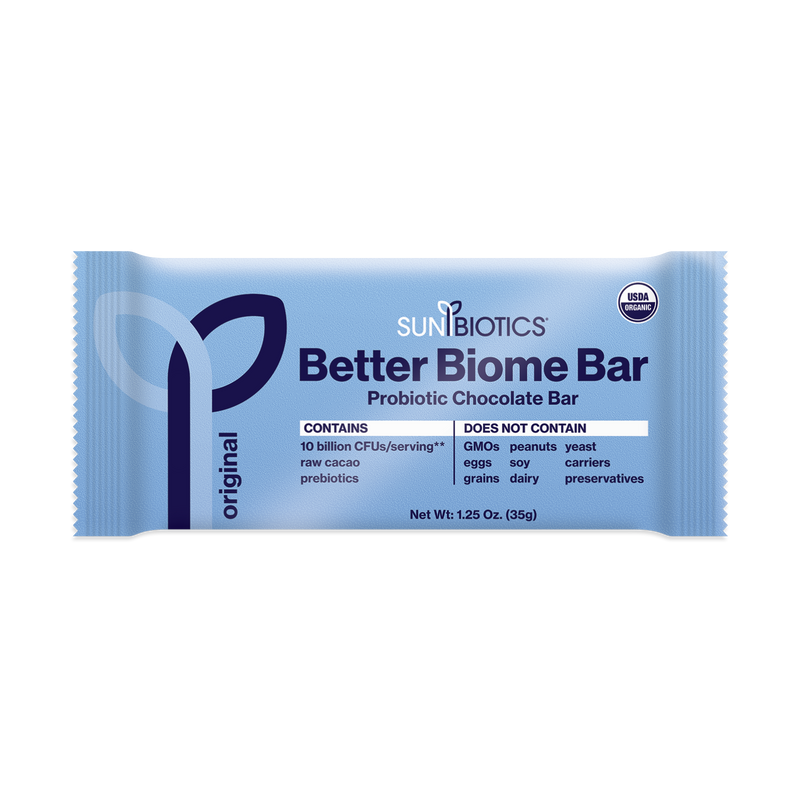 Sunbiotics Better Biome Bar. Probiotic Chocolate Bar