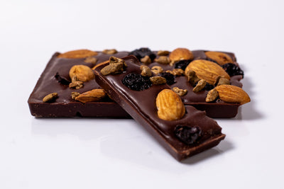 Pieces of delicious cherry almond chocolate